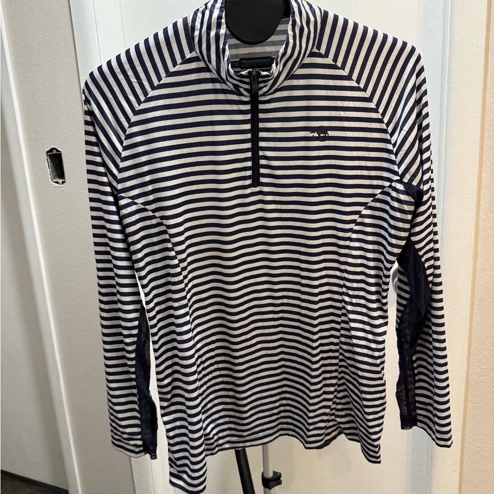 Striped Quarter-Zip Long Sleeve Top - Navy/White
